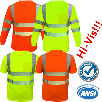 #ad Safety Work Hi Vis T Shirt ANSI Class 3 Long Sleeve High Visibility Reflective $15.99