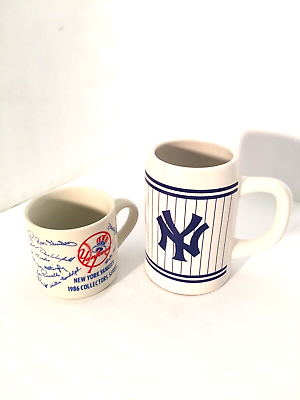 #ad Baseball Set Of New York Yankees 1986 Collectors Series Coffee Mug w Autographs $24.95