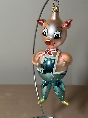 #ad VINTAGE De Carlini? Radko? Italian PIG IN OVERALLS Glass Ornament 3 Little Pigs $99.00