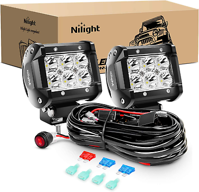 #ad ZH009 LED Light Bar 2PCS 18W Spot off Road Lights with 16AWG Wiring Harness Kit $44.99