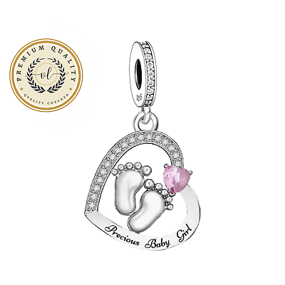 #ad Precious Baby Girl Heart Charm For Bracelet Foot Print Charm Baby Girl Charm $28.79