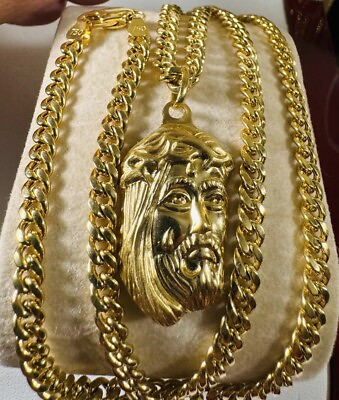 #ad 18Carat Gold Chain Jesus Face Necklace 17.5” 18” long 4.5 5mm 15.4g $1840.00