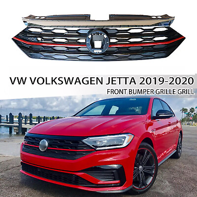 #ad For VW Volkswagen Jetta GLI 2019 2020 2021 Chrome Front Grille Red Trim Grill $73.99
