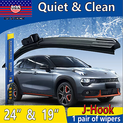 #ad 1 Pair Windshield Wiper Blades J hook Bracketless Frameless 24quot; and 19quot; Inch $6.98
