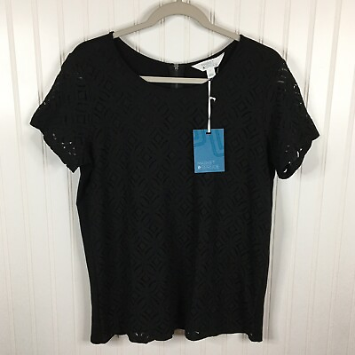 #ad Market amp; Spruce Top Stitch Fix Women#x27;s L Soft Black Lined Lace Front Blouse $19.95