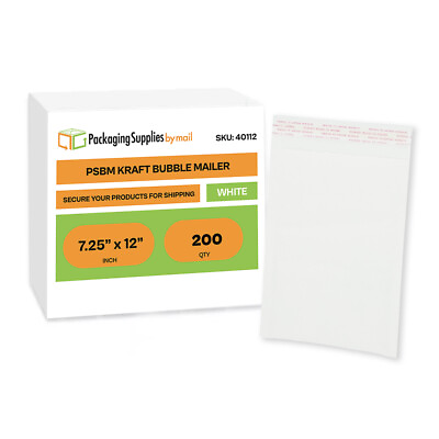 #ad #1 7.25x12 White Kraft Bubble Mailers Padded Self Seal Envelopes Bags 200 Pieces $58.27