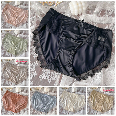 #ad Women Lace Satin Briefs Underwear Knickers Faux Silk Floral Mesh Splice Retro $8.86