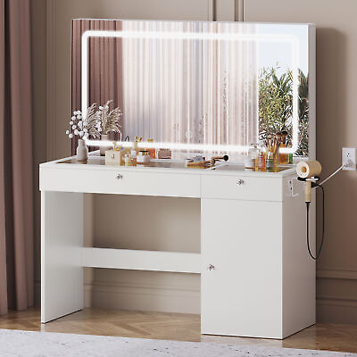 #ad Vanity Set Makeup Table with Lighted Mirror Dressing Table 2 Drawer Dresser Desk $196.99