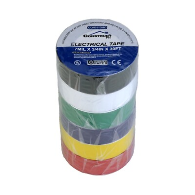 #ad Construct Pro UL Listed Electrical Tape 6 Pack Multi Color 3 4quot; W x 30ft L $8.99