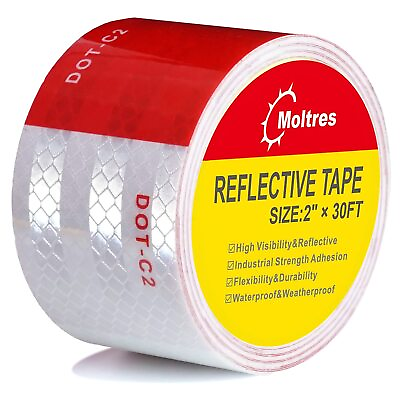 #ad MOLTRES DOT C2 Reflective TapeRed White 2Inch X 30Feet Waterproof Conspicuit... $13.39
