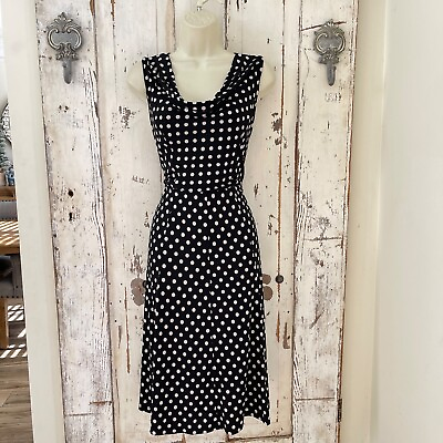 #ad New Directions Size PS Petite Small Womans Dress Black Ivory Polka Dot Cowl Midi $21.95