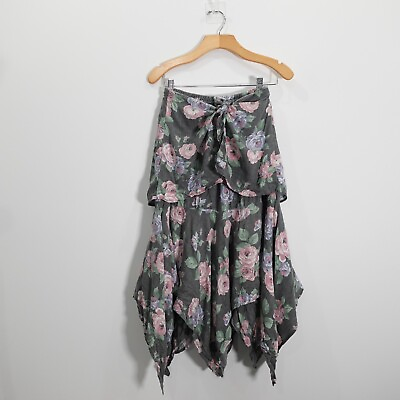 #ad Womens Skirt Size Medium Floral Midi Layered Wrap Asymmetric Casual Boho Gray $25.88