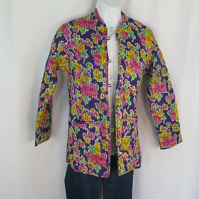 #ad Jacket Short Quilt Handmade Reversable 2 Patterns Flora Buttons $74.70