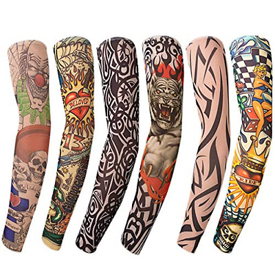 #ad 6 Pcs Unisex Mens Women Temporary Fake Full Arm Tattoo Sleeves Stockings $7.89