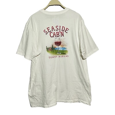 #ad Tommy Bahama Relax Tshirt Seaside Cabin Men Size L White Red Wine Drink Camper $25.41