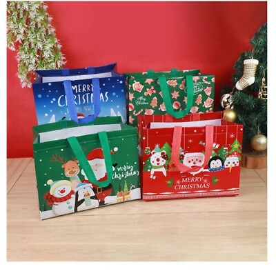 #ad Christmas Reusable Grocery Bags Shopping Totes Xmas Holiday Designs Set of 4 $9.99