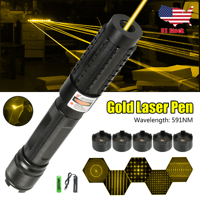 #ad Gold Yellow Laser Pointer Beam Pen Match Burning Star Flashlight Laser Sight USA $73.99