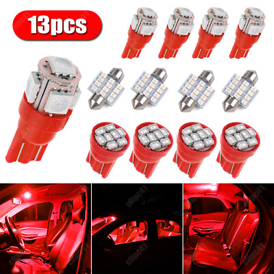 #ad 13x Red LED Car Interior Light Package Kit for Dome License Plate Lamp Bulbs $16.14
