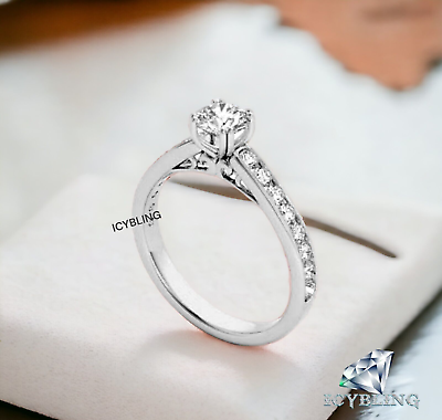 #ad 1.04ct Round Genuine Moissanite 14k White Gold Plated Engagement Wedding Ring $159.99