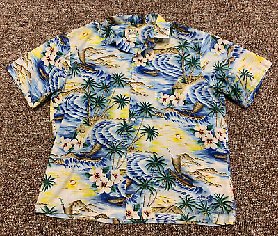 #ad Vintage Ky’s Hawaiian Shirt Mens XL Button Up Blue Yellow Aloha $11.99