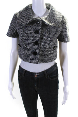 #ad Jill Jill Stuart Womens Peter Pan Collar Cropped Blazer Black Size 6 $40.81