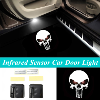 #ad 2Pcs LED White Punisher Skull Logo Car Door Welcome Projector Shadow Lights $18.04