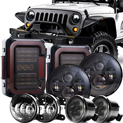 For Jeep Wrangler 07 18 JK 7quot; LED Headlight Tail Light Fogamp;Turn Light Combo Kit $175.99