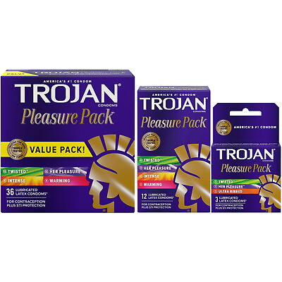#ad Trojan Pleasure Pack Variety Sampler Lubricated Latex Condoms Choose Quantity $9.99