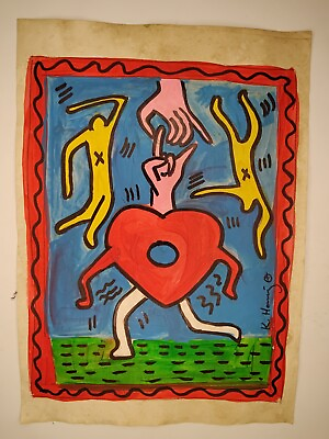 #ad Keith Haring Painting Drawing Vintage Sketch Paper Signed Stamped $99.98