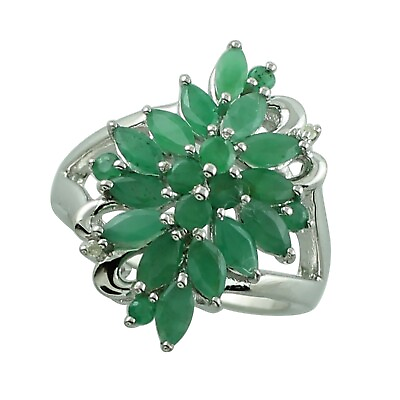 #ad Gift For Her 10k White Gold Sakota Emerald Gemstone Jewelry Cocktail Ring Size 7 $369.75