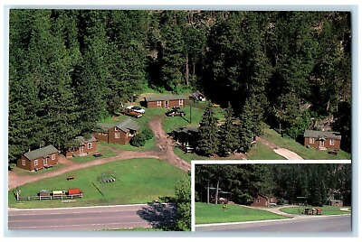 #ad c1960 Aerial Pine Rest Cabins Exterior View Hill City South Dakota SD Postcard $19.47