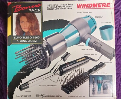 #ad NEW NOS Windmere Euro Turbo Blow Dryer 1600 Styling Curling Iron Brush amp; Caddy $28.95