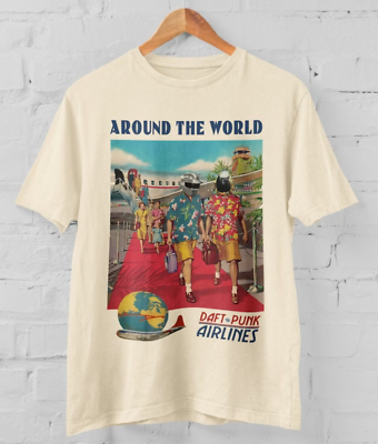 #ad Daft Punk t shirt Around The World Airlines T Shirt Vintage Style TR2983 $6.89