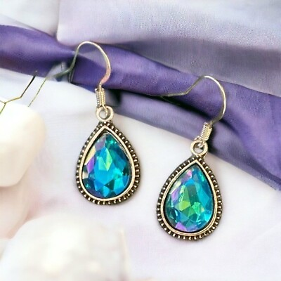 #ad Cerulean Earrings Womens 1.5quot; Drop Blue Teardrop Clear Gem Alloy Jewelry $9.88