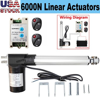 #ad US Linear Actuator amp;Controller amp;Brackets 8quot; Stroke 12V 6000N Heavy Duty Lifting $49.99
