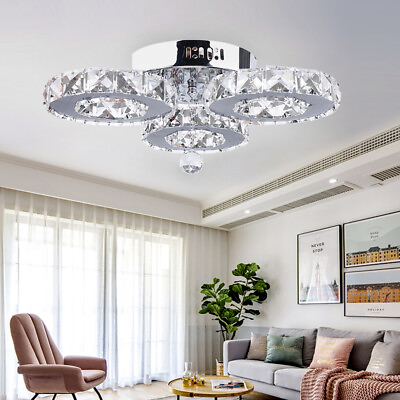#ad Modern Simple Crystal Ceiling Lamp LED Chandelier Flush Mount Ceiling Fixture $28.50