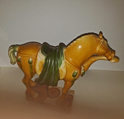 #ad Vtg Beautifully detailed Glazed Ceramic War Horse Figurine $43.97