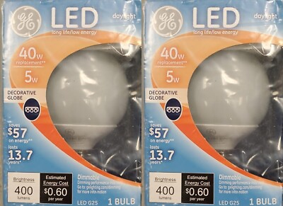 GE Lighting Light Bulbs Daylight Dimmable Decorative 5W LED 400 Lumen G25 2 Pack $12.49