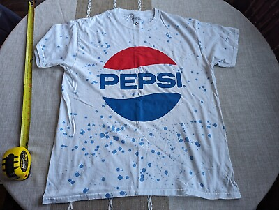 #ad Pepsi T Shirt Size Large Classic Logo 2020 Retro Blue Splattered Paint Design $8.95