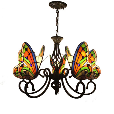 #ad Tiffany Style Ceiling Light Retro Stained Glass Pendant Lamp Fixture Chandelier $289.00