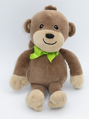 #ad Carter’s Brown Tan 10” Monkey Plush Lovey Baby Soft Toy Green Bow 2010 Stuffed $6.99