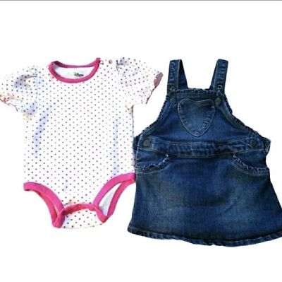 #ad Lot of 2 Baby Girl Blue Jumper Dress amp; Pink Printed Bodysuit 18M $12.00