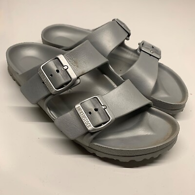 #ad Birkenstock Arizona Eva Womens 7 Slide Sandals Size 38 Mens 5 Two Strap Silver $33.81