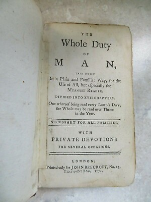 #ad 1774 WHOLE DUTY OF MAN published by BEECROFT 17 Chapters Read Thrice in a Year GBP 25.99