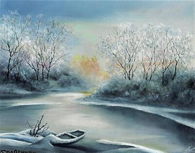 #ad Home Deco Modern Art oil painting A small river after snow handpainted on canvas $79.20