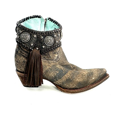 #ad Corral Indie Spirit Women Size 7.5 Western Ankle Boot Concho Fringe Snip Toe $89.62