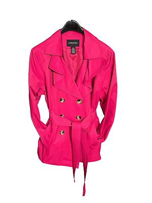 #ad London Fog Women#x27;s XL Double Breasted Belted Pea Trench Coat Rosy Pink Lined $68.00
