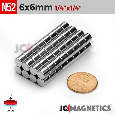 #ad 6mm x 6mm N52 Strong Cylinder Disc Rare Earth Neodymium Magnet 6x6mm $145.00