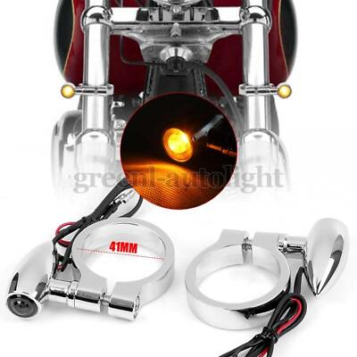 #ad Motorcycle LED Turn Signal Light Blinker 41mm Fork Clamp Indicator Amber Chrome $24.98