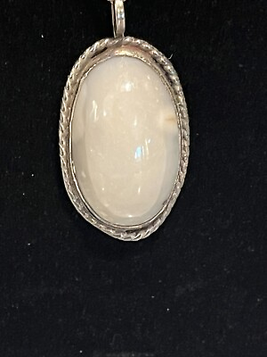 #ad Vintage Sterling White Oval Moonstone Pendant Necklace $35.00